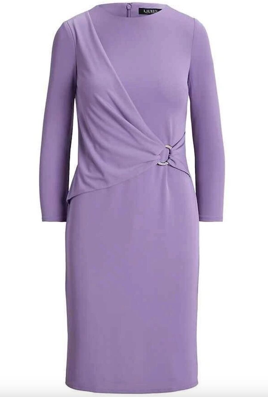 Lauren Ralph Lauren Jersey 3/4 Sleeve Dress Draped Knee Length Purple US 6 NWT